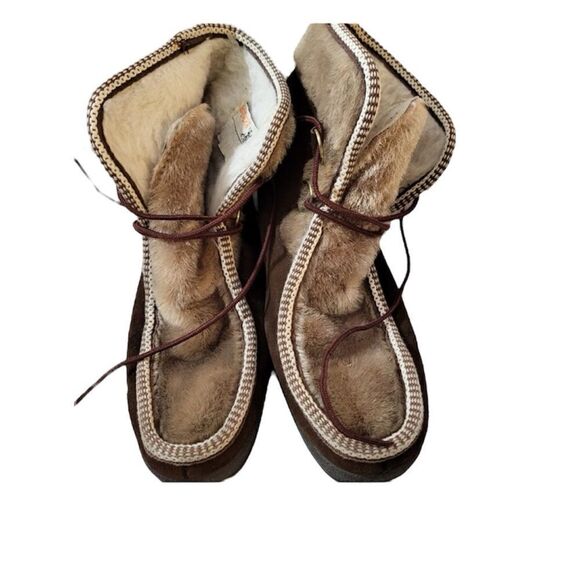 Yodelers Boots Women's Size 6VTG Brown Suede Leather Winter Boots Faux Fur. - Picture 1 of 5